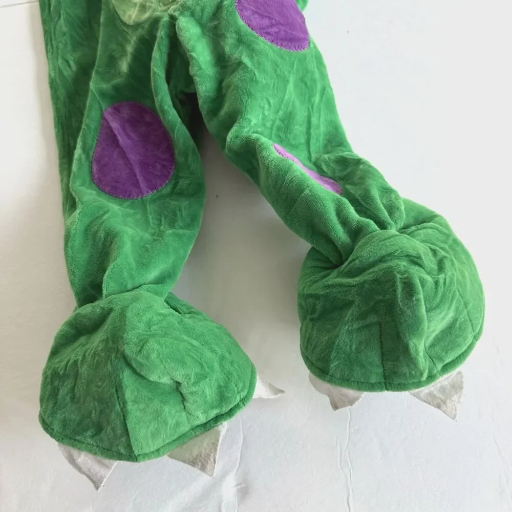 Toddler Green Purple Dragon Dinosaur Halloween Plush Costume Hooded Tail Sz 12M